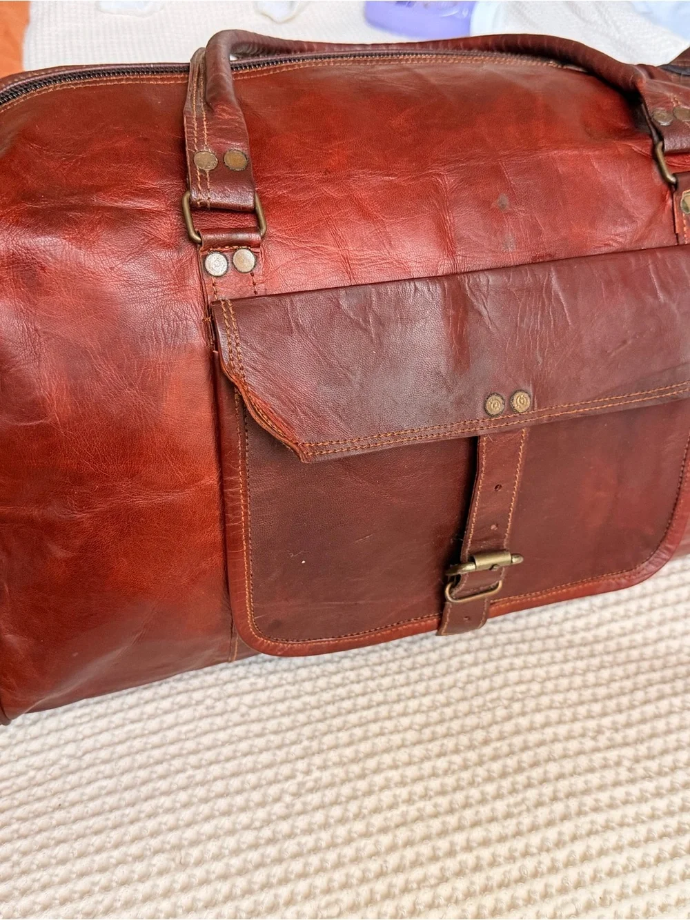 Classic Leather Duffle Bag - Brown